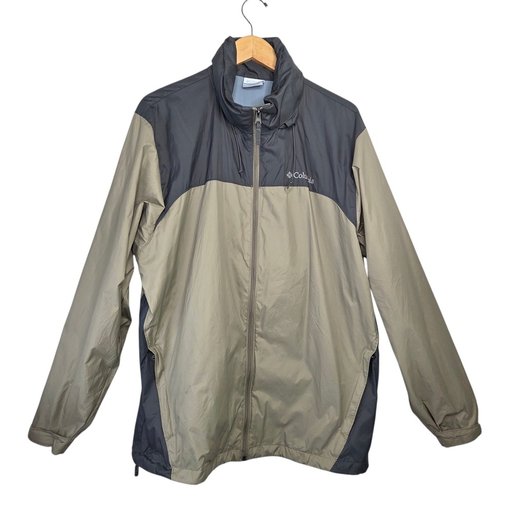 Columbia Mens Gray Tan Nylon Windbreaker Jacket Size L Full Zip Gorpcore Hiking